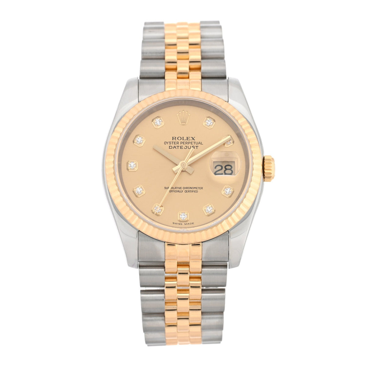 Stainless Steel 18K Yellow Gold Diamond 36mm Oyster Perpetual Datejust Watch Champagne 116233