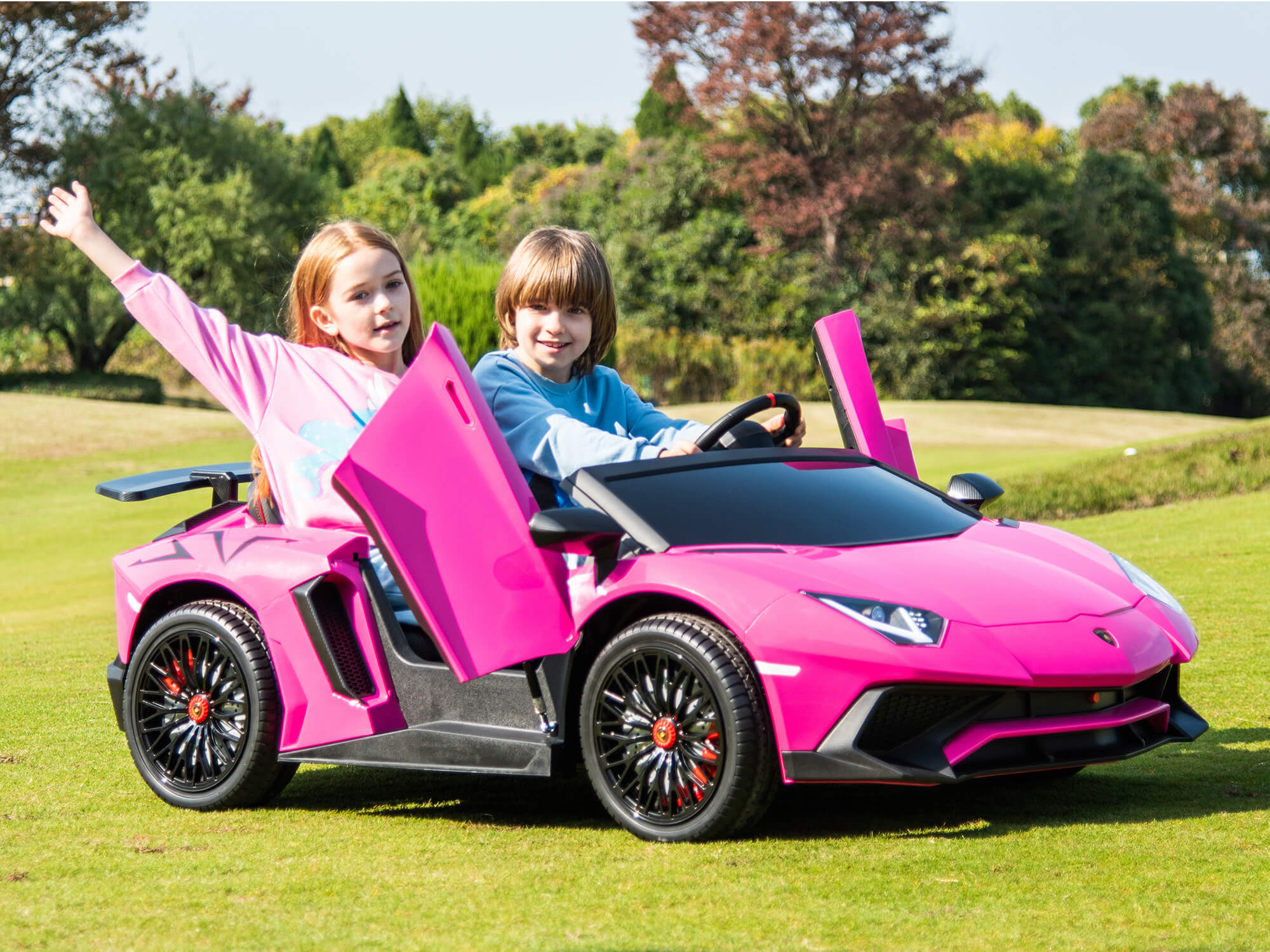 24V Lamborghini Aventador 2 Seater Ride on Car for Kids - Pink