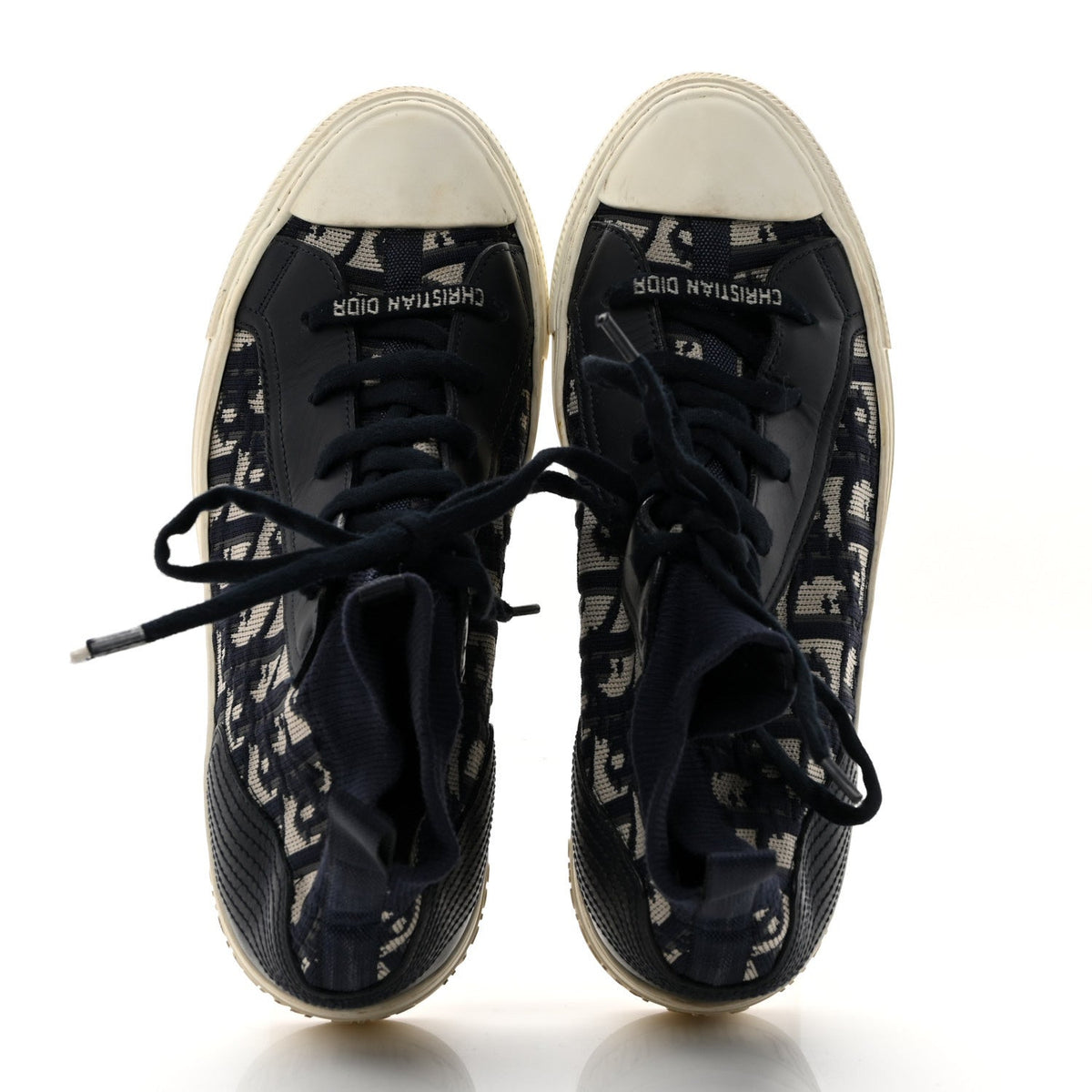 Technical Knit Calfskin Oblique Womens Walk'n Dior Mid Top Sneakers 35 Deep Blue