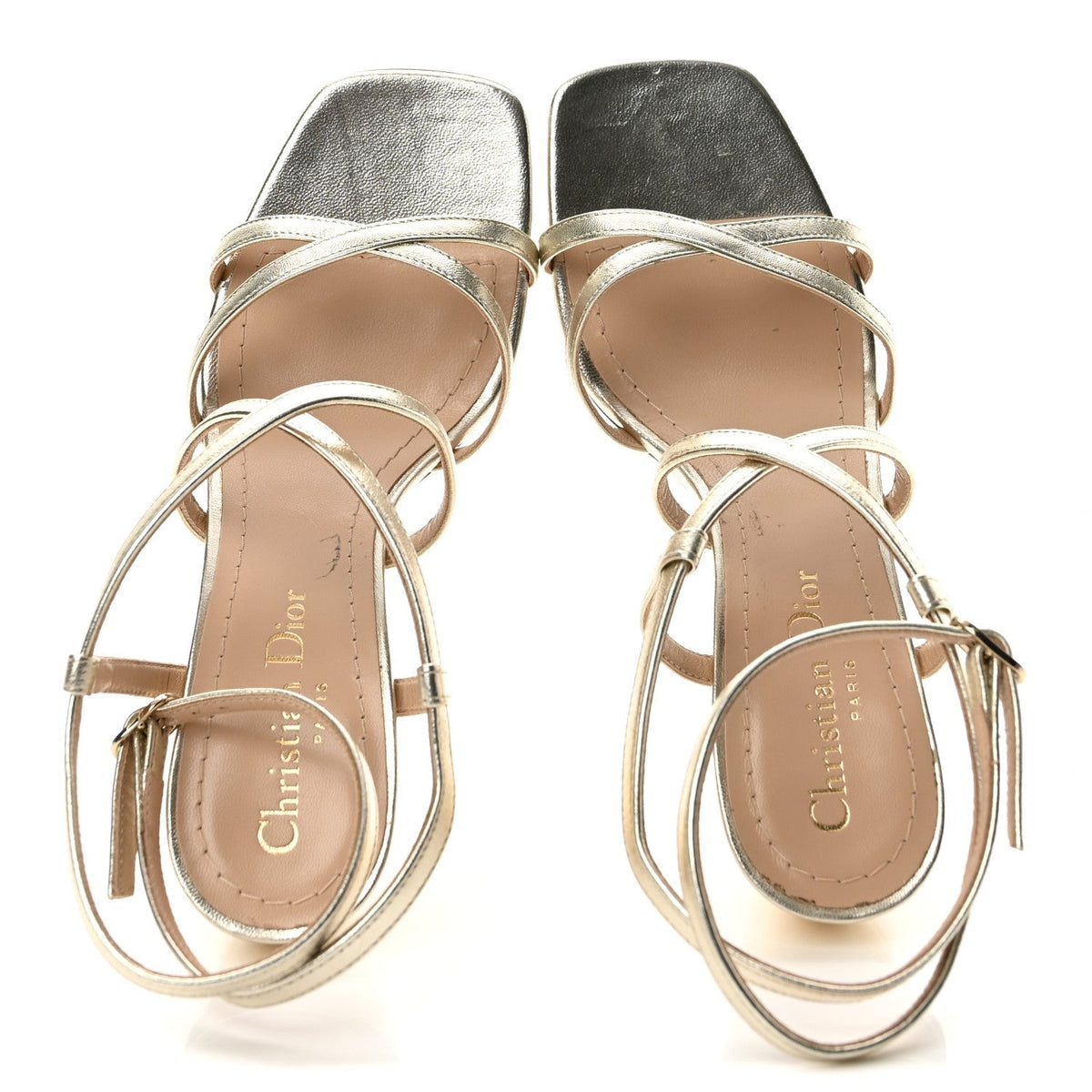 Laminated Lambskin Rhodes 80mm Sandals 35 Pale Gold