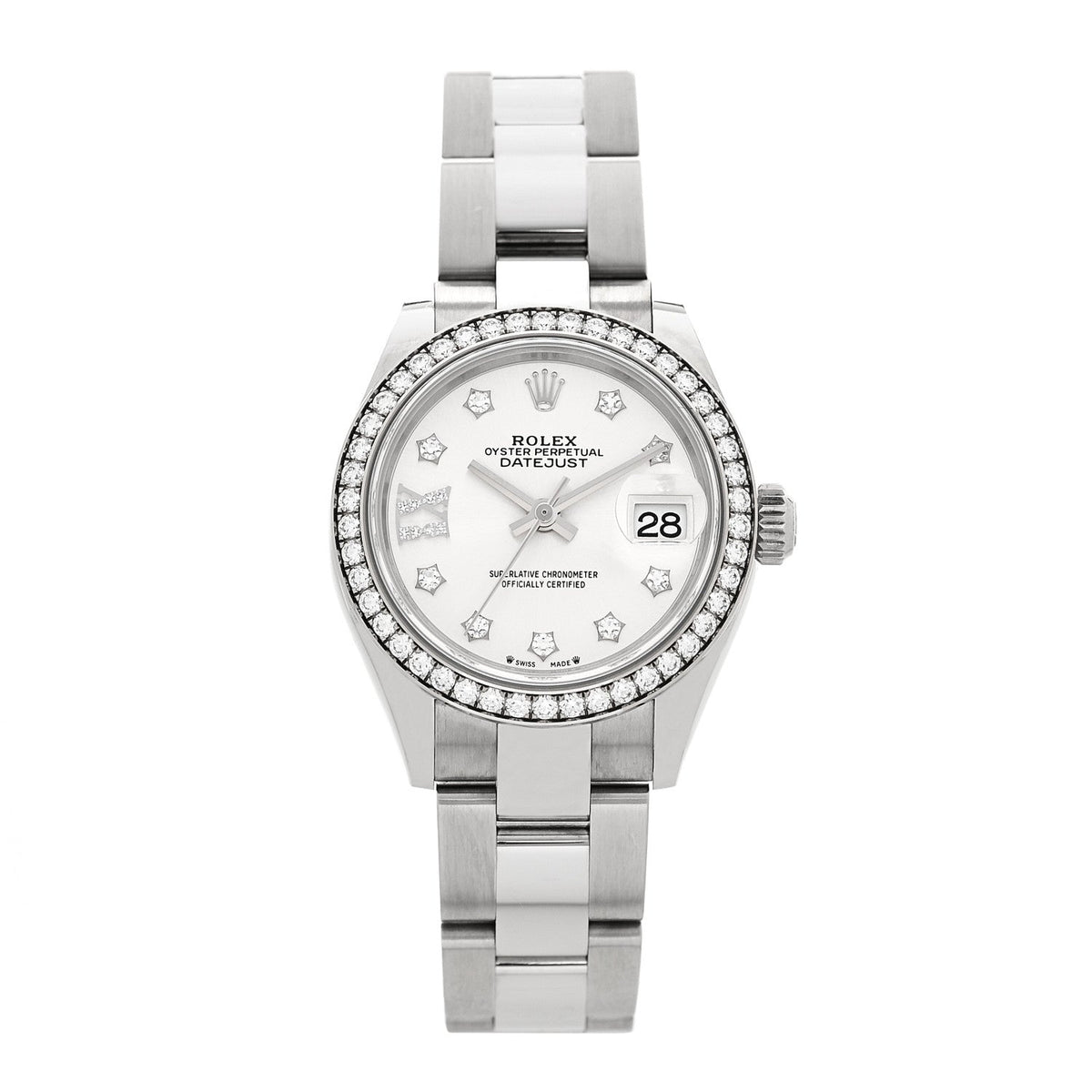 Stainless Steel 18K White Gold Diamond 28mm Oyster Perpetual Datejust Watch Silver 279384RBR