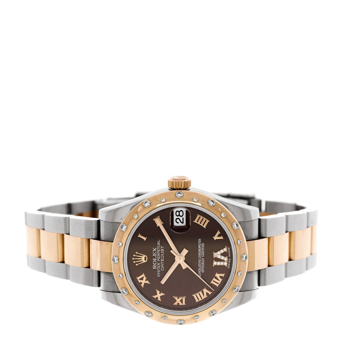 Stainless Steel 18K Everose Gold Diamond 31mm Oyster Perpetual Datejust Watch Chocolate Roman 178341