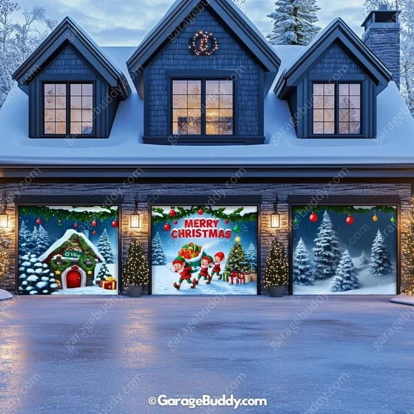 Elf Village | Christmas Garage Door Cover