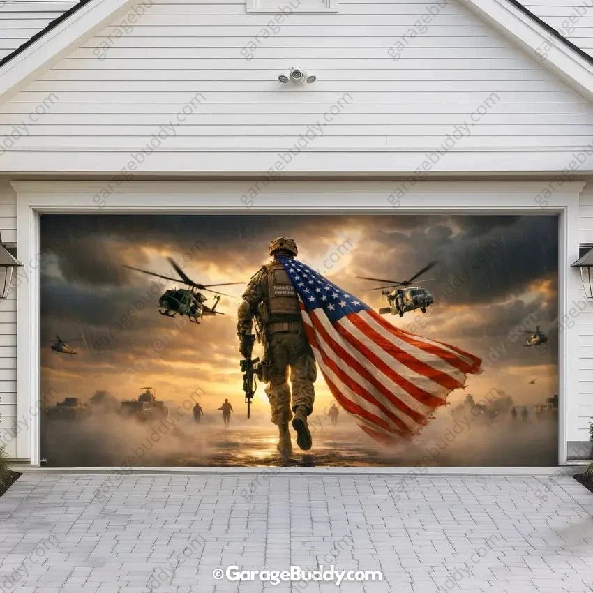 Forged In Freedom | Patriotic Veterans Garage Door Cover