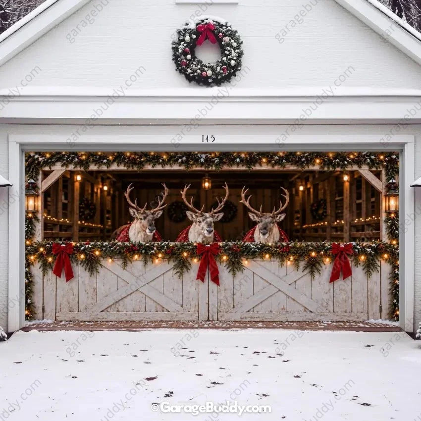 Reindeer Barn | Christmas Garage Door Cover