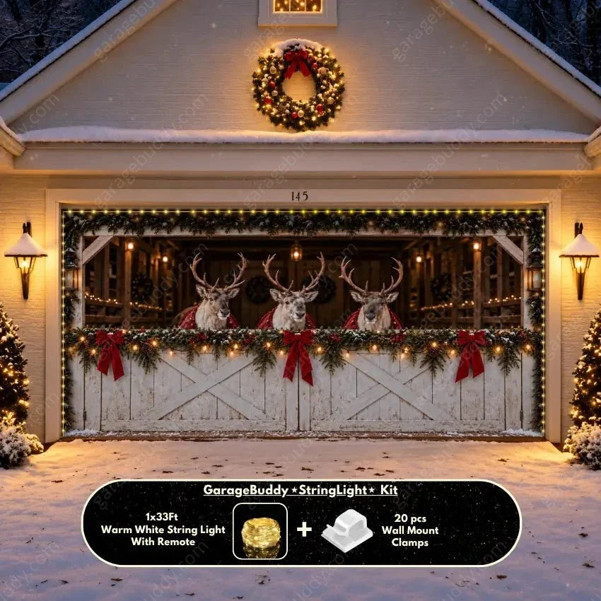Reindeer Barn | Christmas Garage Door Cover