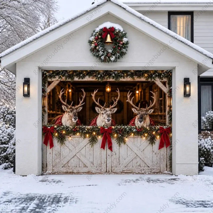 Reindeer Barn | Christmas Garage Door Cover