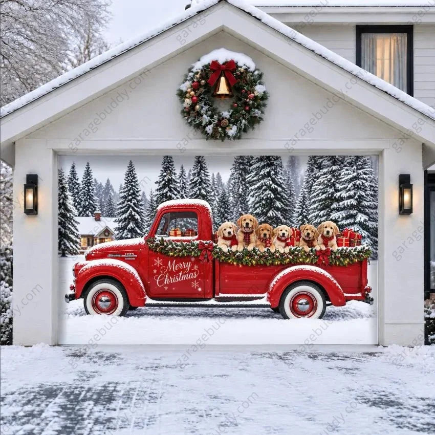 Santa's Retrievers | Christmas Garage Door Cover