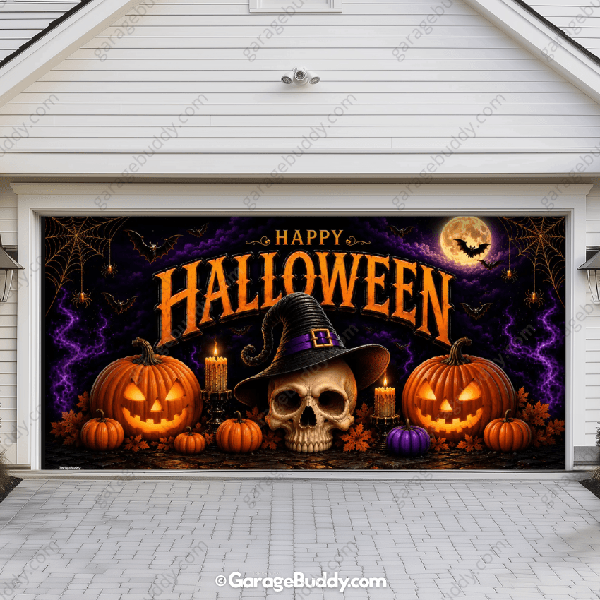 Wicked Halloween (Glow) | Skull & Pumpkin Halloween Garage Door Cover