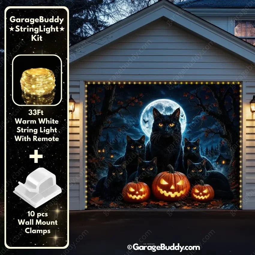 Witching Whiskers | Black Cat Halloween Garage Door Cover