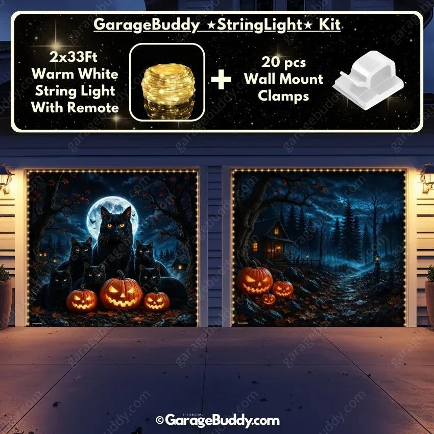 Witching Whiskers | Black Cat Halloween Garage Door Cover
