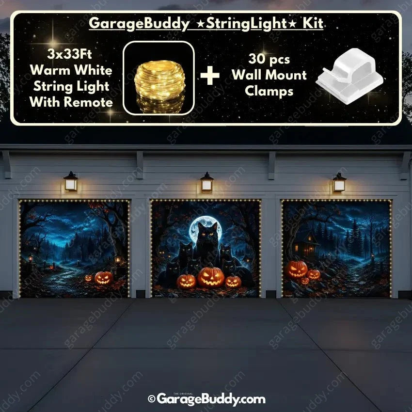 Witching Whiskers (Glow)| Black Cat Halloween Garage Door Cover