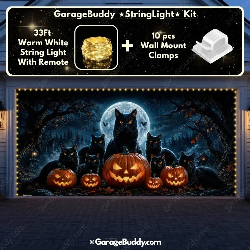 Witching Whiskers | Black Cat Halloween Garage Door Cover