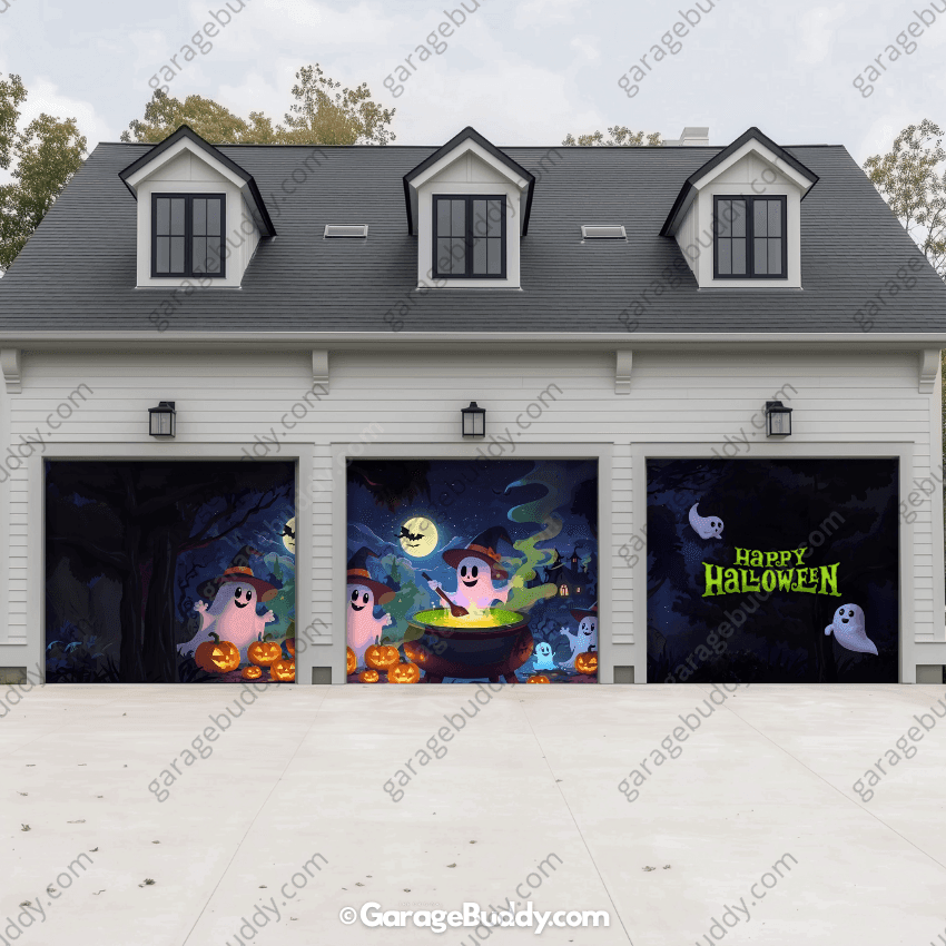Cute Ghosts  (Glow)| Halloween Garage Door Cover