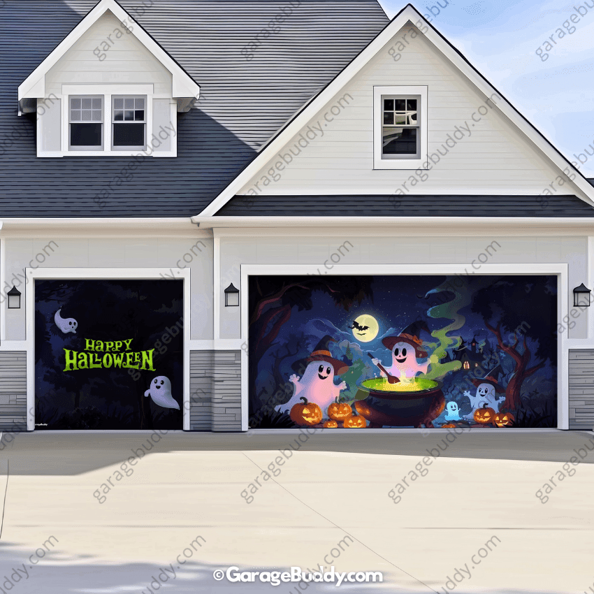 Cute Ghosts  (Glow)| Halloween Garage Door Cover