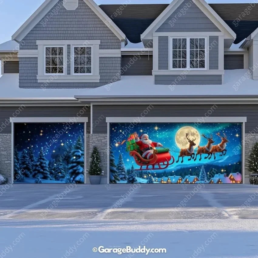 Santa's Flight | Christmas Garage Door Cover