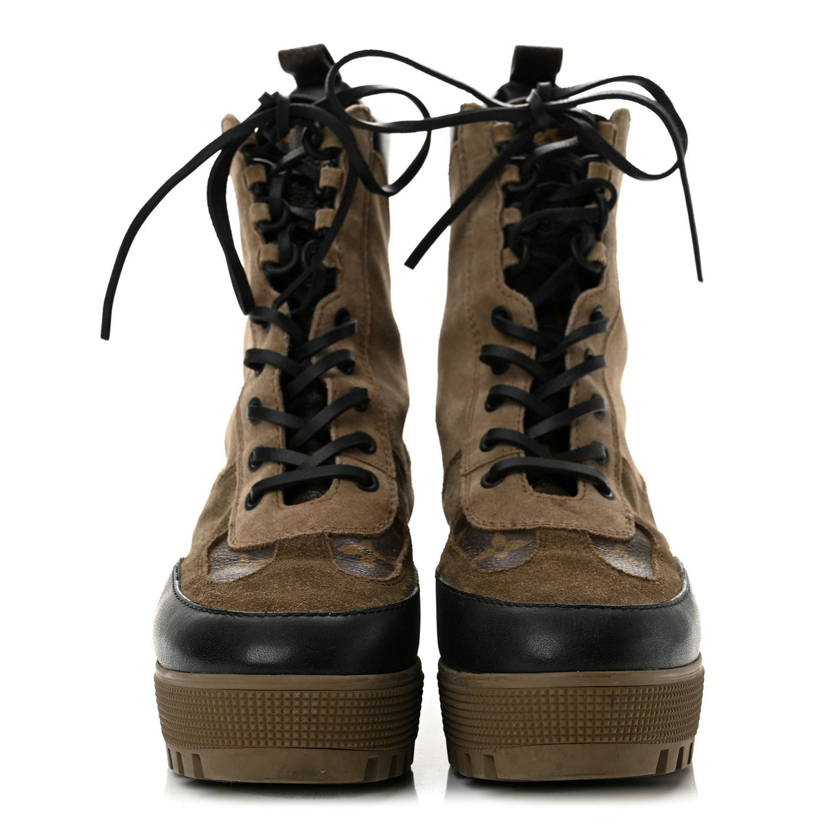 Suede Calfskin Monogram Laureate Platform Desert Boots 38 Taupe