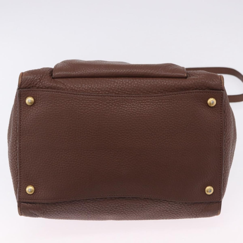 PRADA Hand Bag Taurillon Leather 2way Brown Gold Auth am12327V