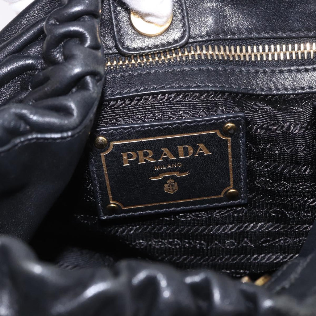 PRADA Shoulder Bag Leather Black Gold Auth am12560V