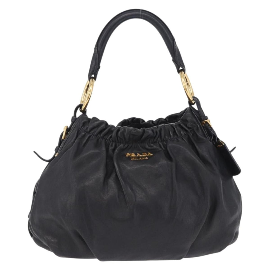 PRADA Shoulder Bag Leather Black Gold Auth am12560V