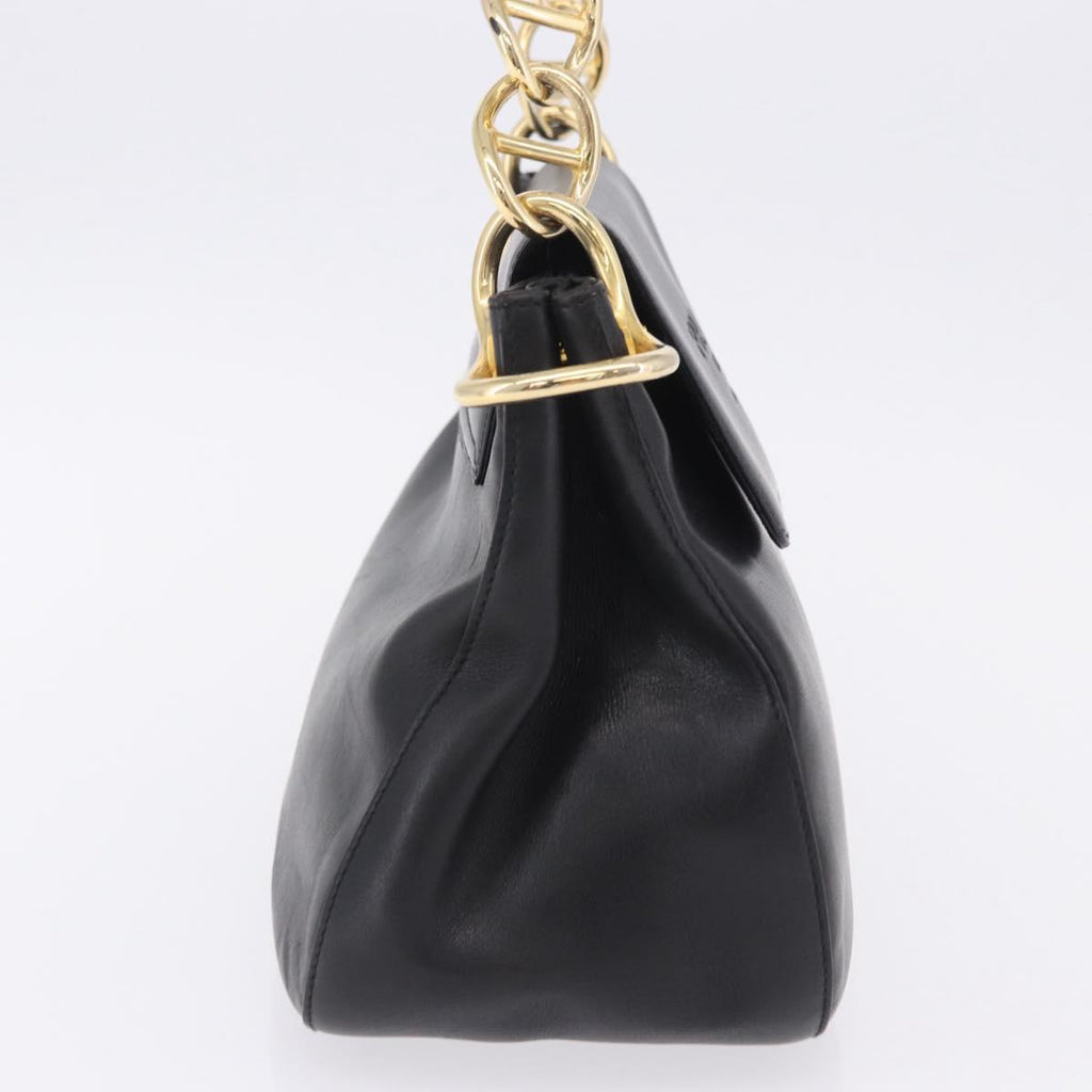 PRADA Chain Shoulder Bag Leather Black Gold Auth am12576V