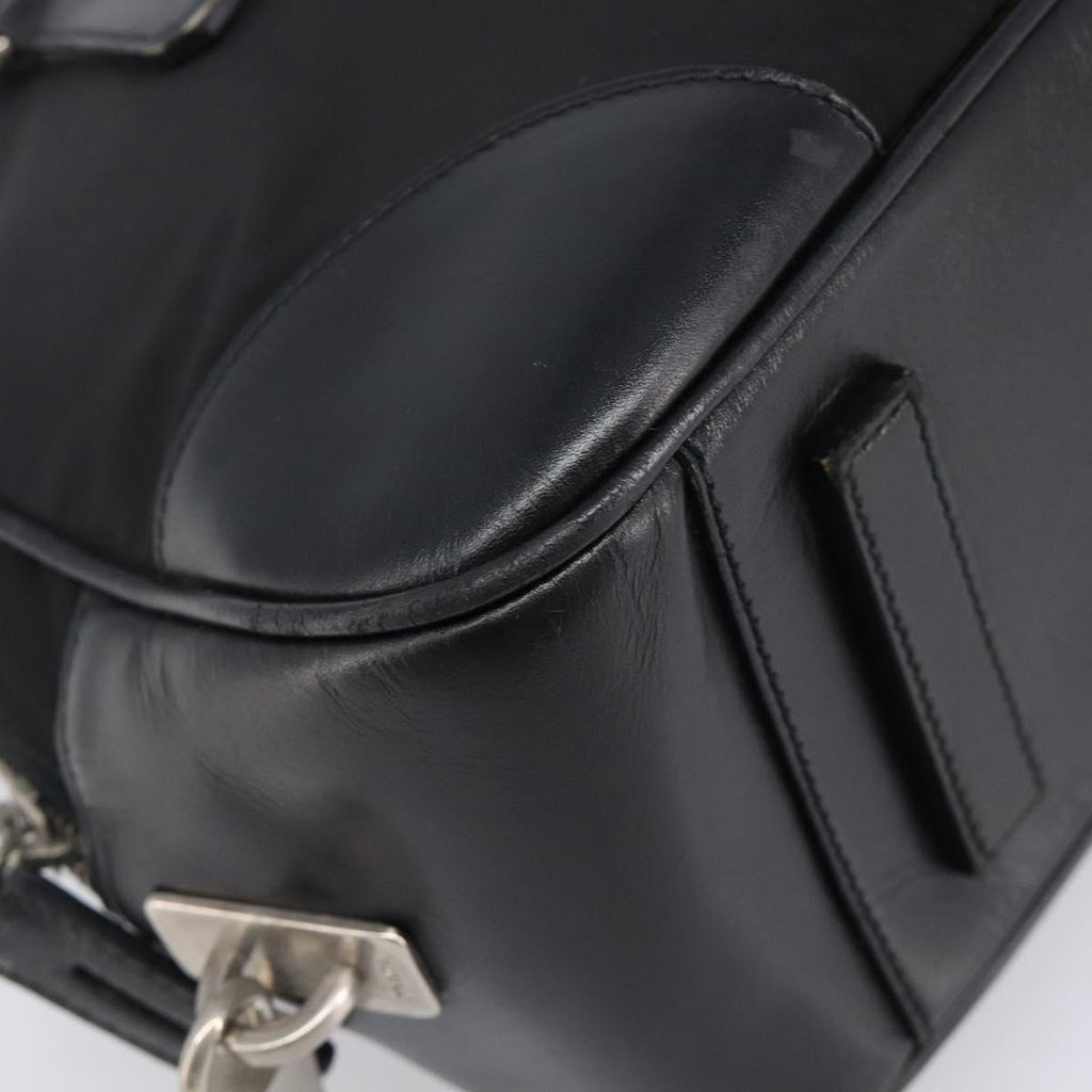 PRADA Hand Bag Nylon Leather Black Silver Auth am12578V