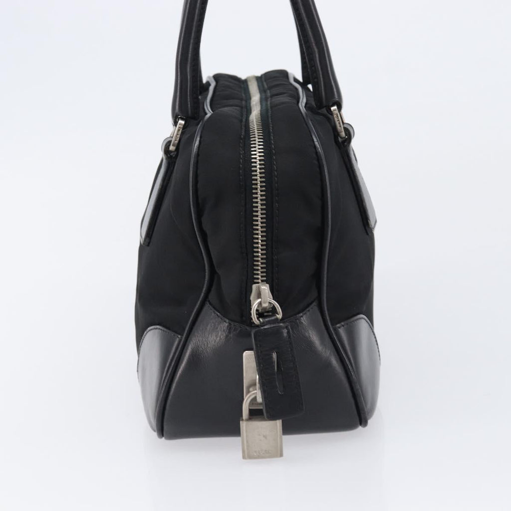 PRADA Hand Bag Nylon Leather Black Silver Auth am12578V