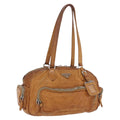 PRADA Hand Bag Leather Brown Silver Auth am12592V
