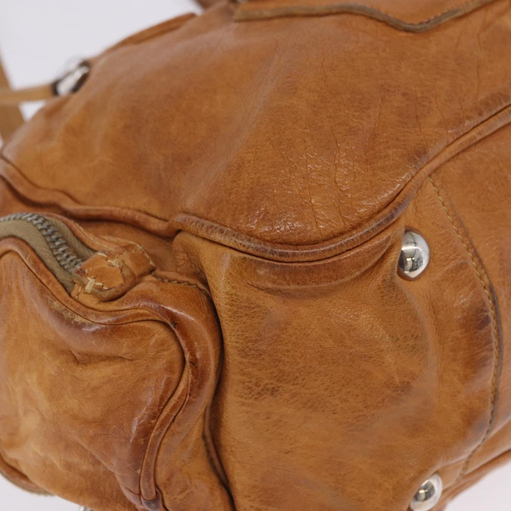 PRADA Hand Bag Leather Brown Silver Auth am12592V
