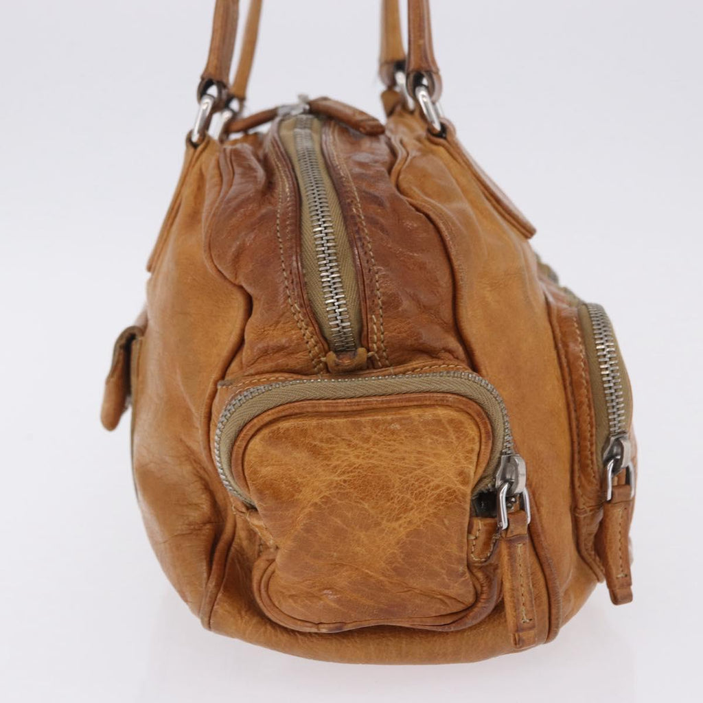 PRADA Hand Bag Leather Brown Silver Auth am12592V