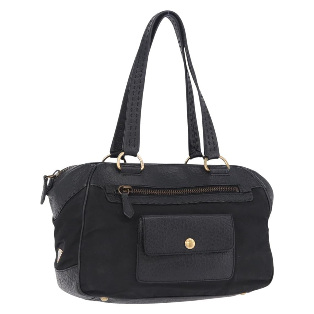 PRADA Shoulder Bag Leather nylon Black Gold Auth am12600V