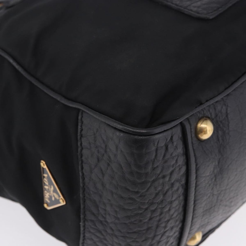 PRADA Shoulder Bag Leather nylon Black Gold Auth am12600V