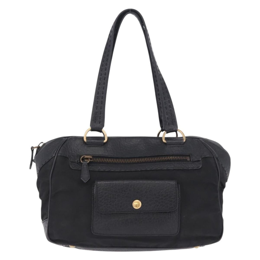 PRADA Shoulder Bag Leather nylon Black Gold Auth am12600V