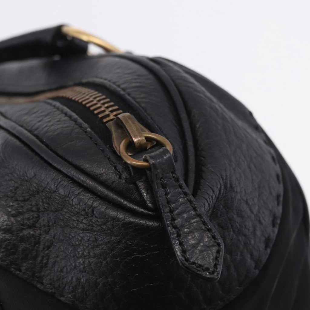 PRADA Shoulder Bag Leather nylon Black Gold Auth am12600V