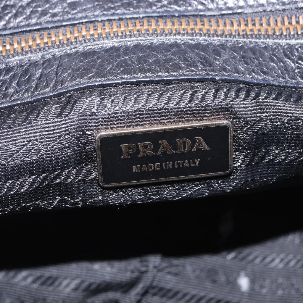 PRADA Shoulder Bag Leather nylon Black Gold Auth am12600V