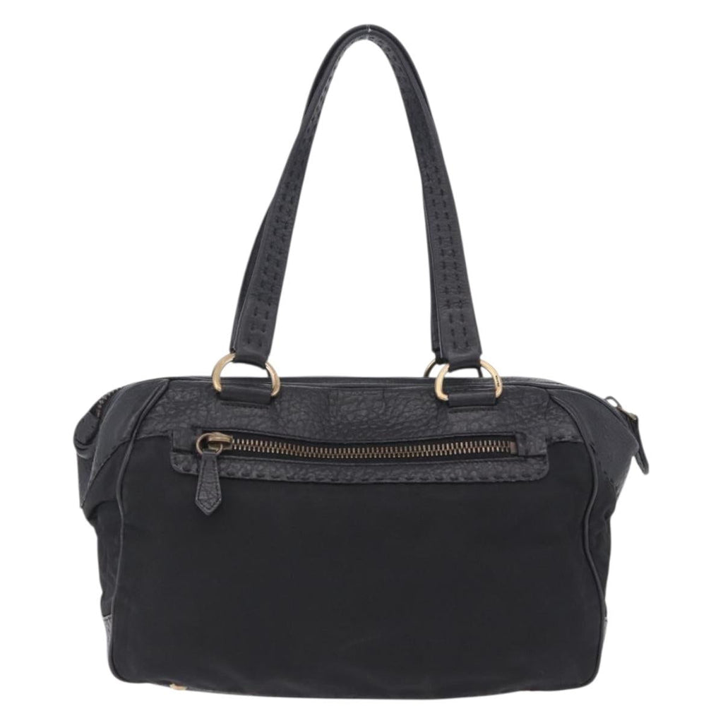 PRADA Shoulder Bag Leather nylon Black Gold Auth am12600V