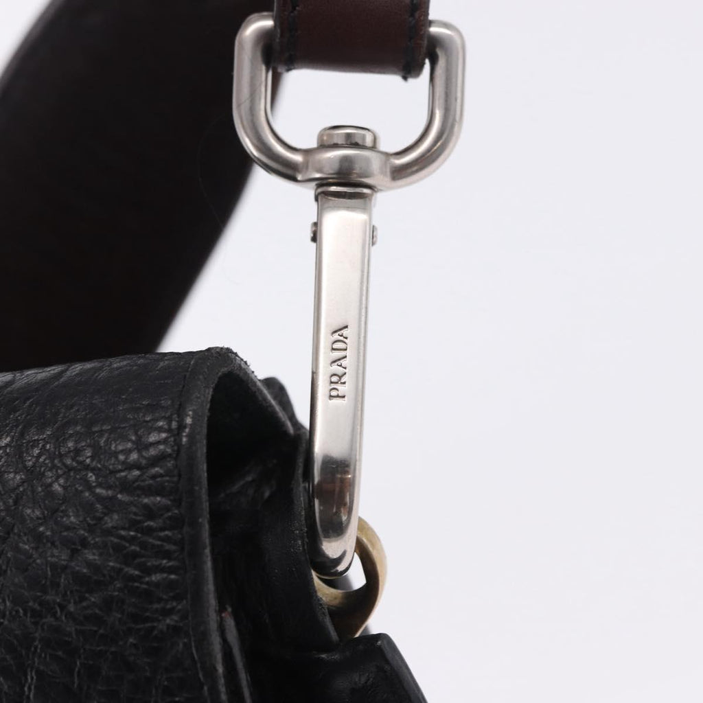 PRADA Ready Lock Shoulder Hand Bag Leather Black Gold Auth am12604V