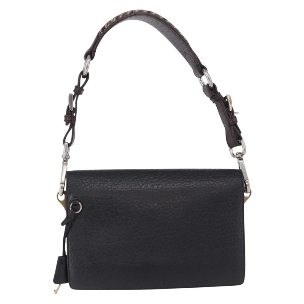 PRADA Ready Lock Shoulder Hand Bag Leather Black Gold Auth am12604V