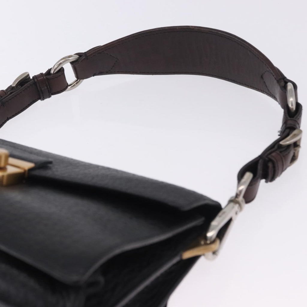 PRADA Ready Lock Shoulder Hand Bag Leather Black Gold Auth am12604V