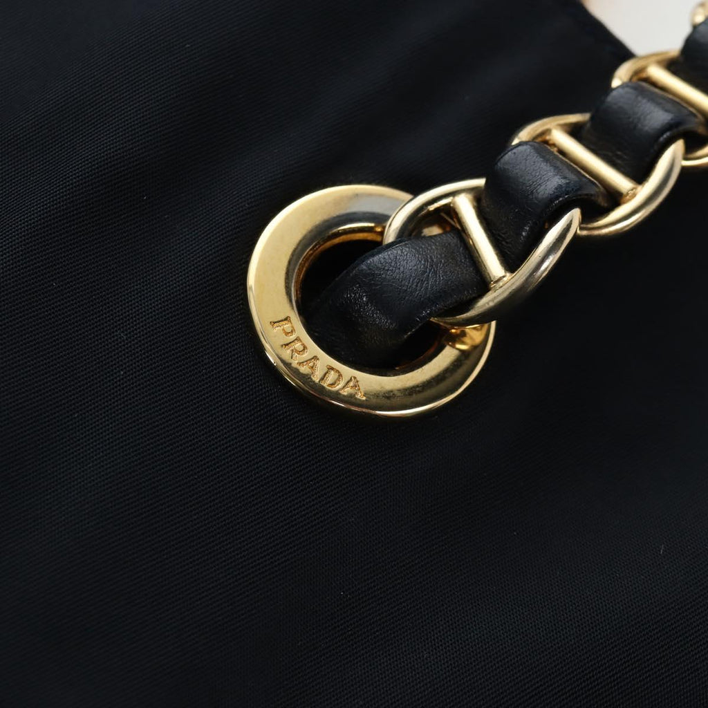 PRADA Chain Tote Bag Nylon Navy Gold Auth am12703V