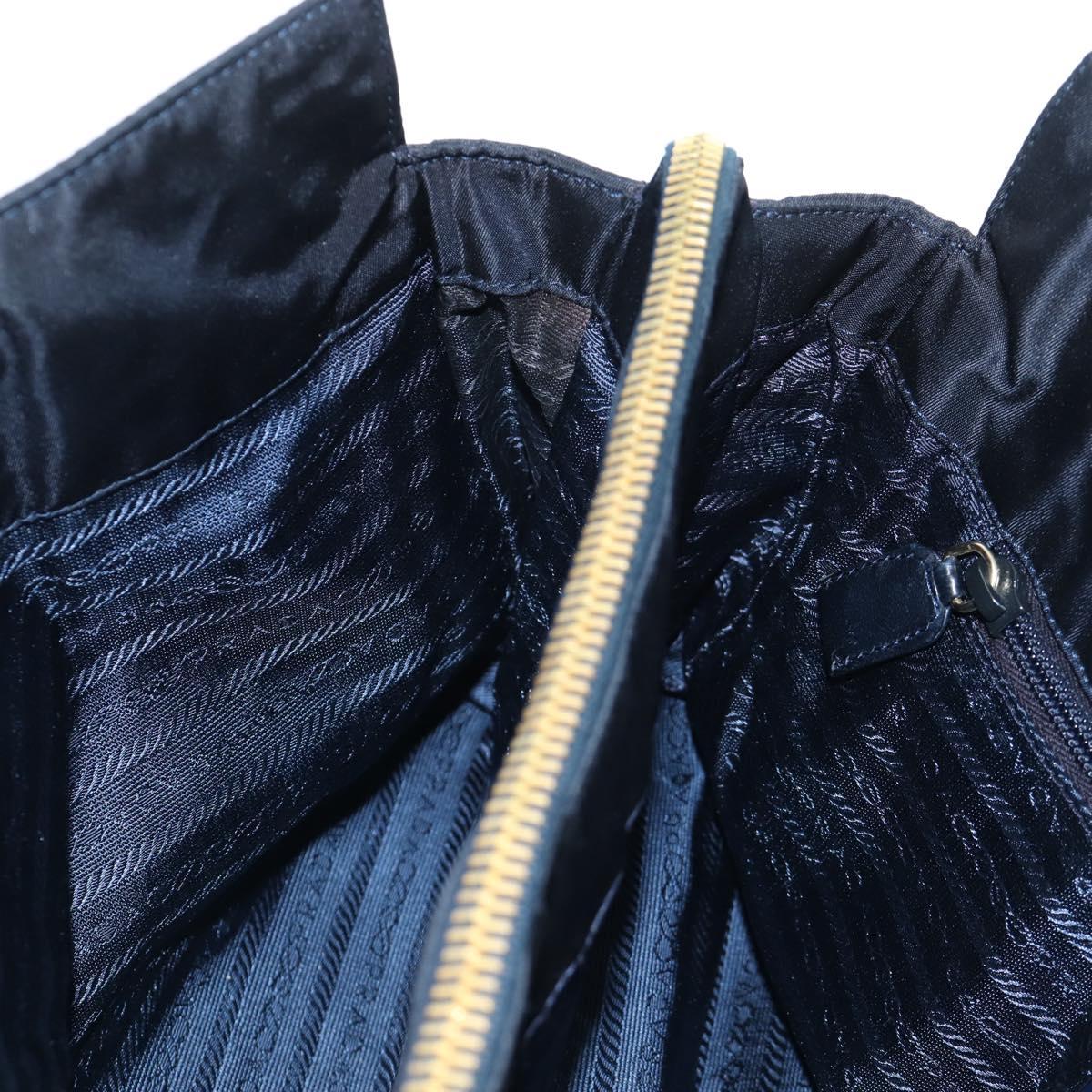 PRADA Chain Tote Bag Nylon Navy Gold Auth am12703V