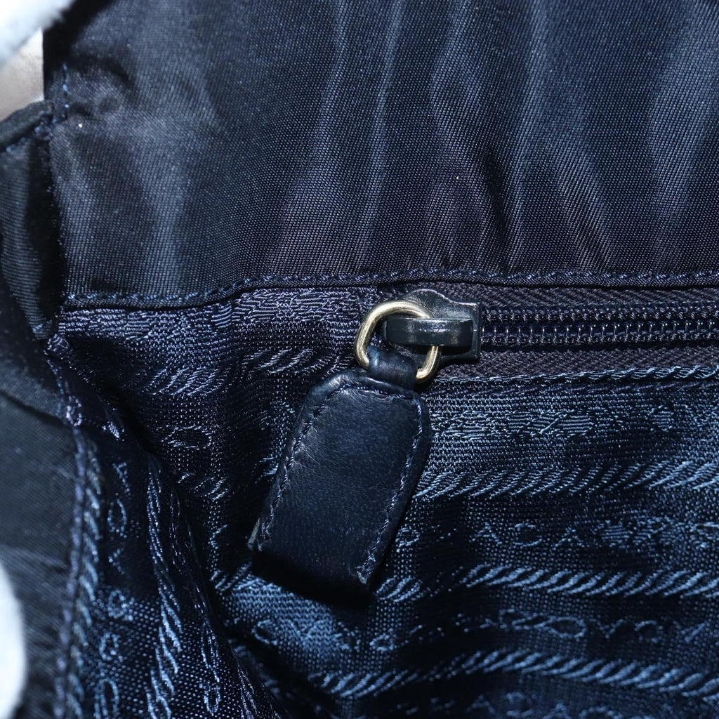 PRADA Chain Tote Bag Nylon Navy Gold Auth am12703V