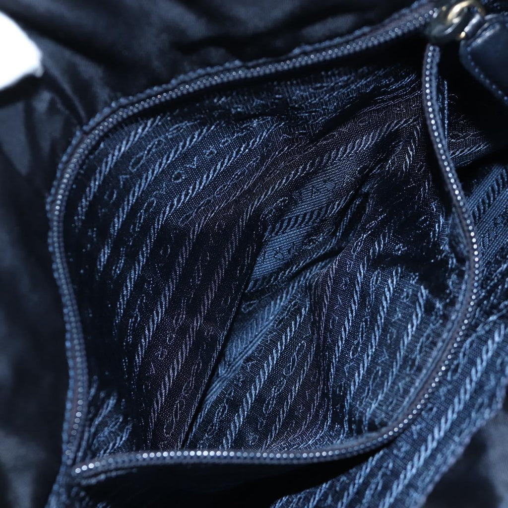 PRADA Chain Tote Bag Nylon Navy Gold Auth am12703V