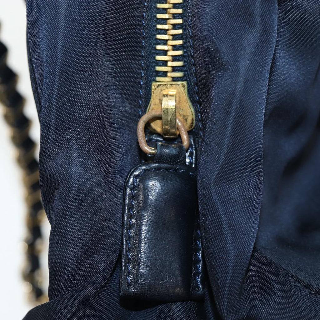 PRADA Chain Tote Bag Nylon Navy Gold Auth am12703V