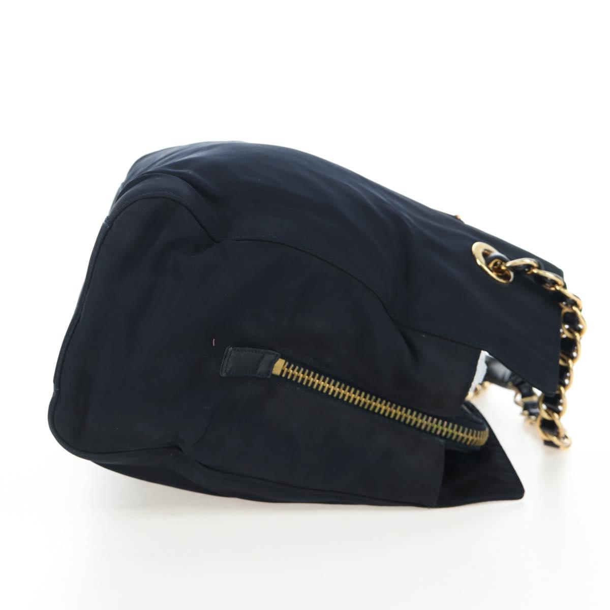 PRADA Chain Tote Bag Nylon Navy Gold Auth am12703V