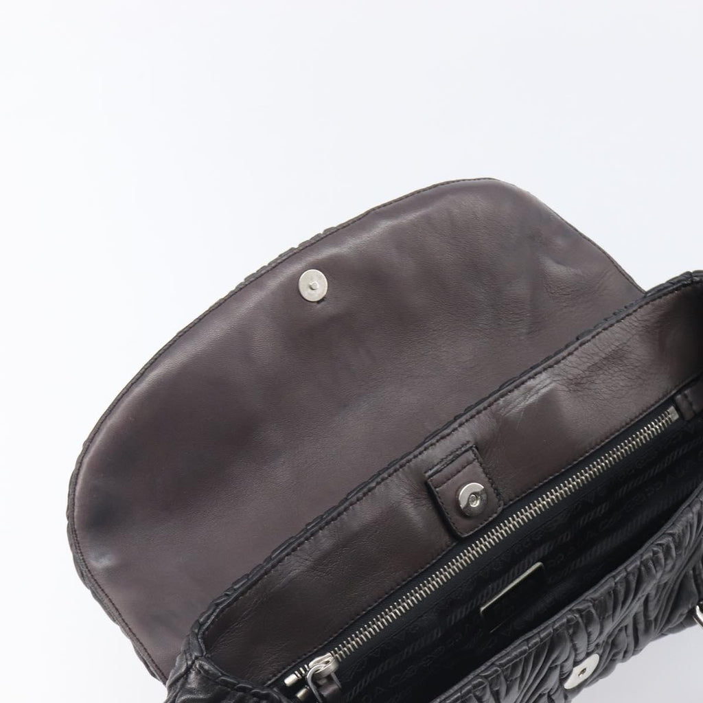 PRADA Hand Bag Leather Black Silver BN1235 Auth am12716A