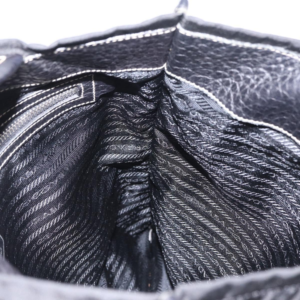PRADA Tote Bag Nylon Leather Black Silver Auth am12735A