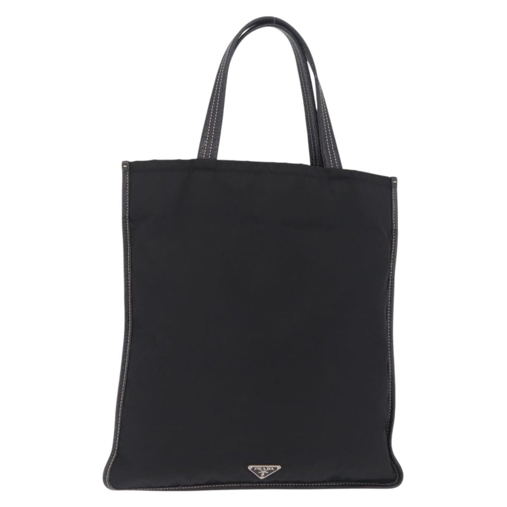 PRADA Tote Bag Nylon Leather Black Silver Auth am12735A