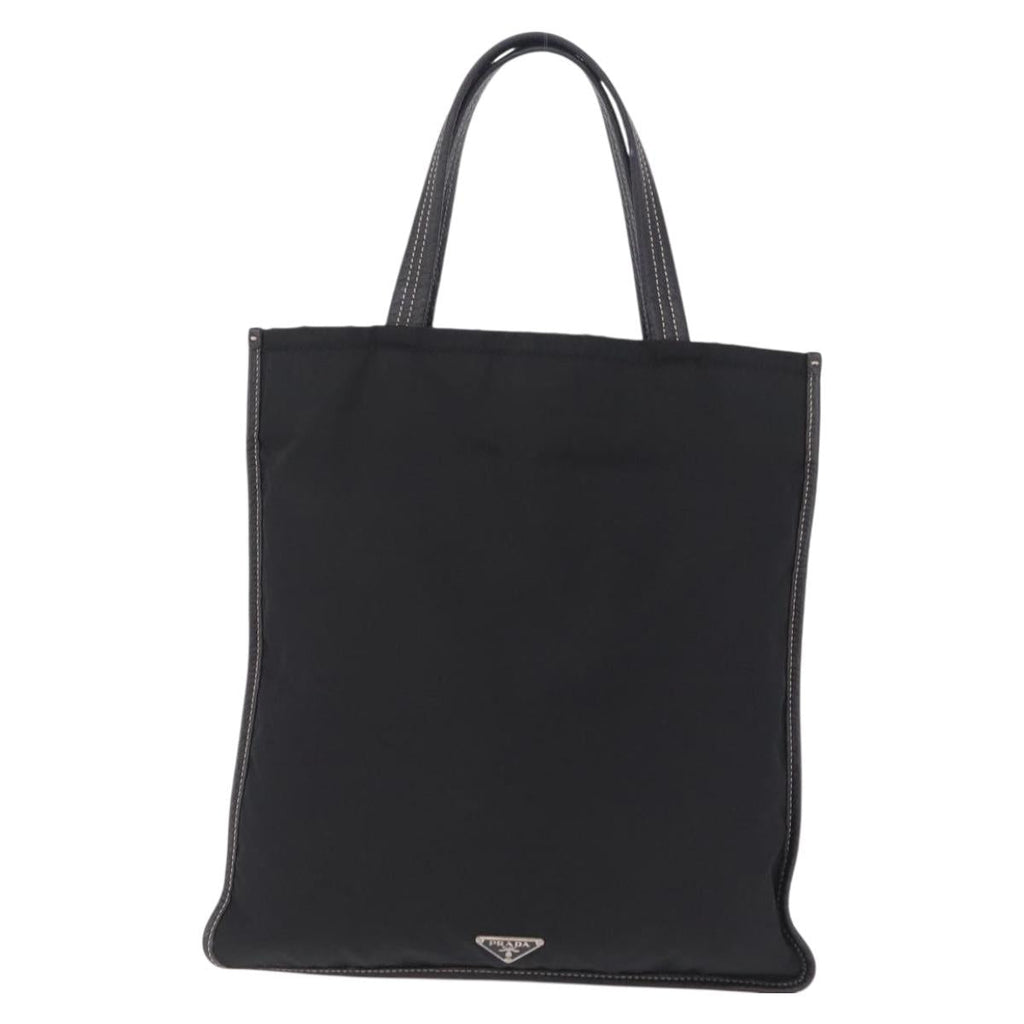 PRADA Tote Bag Nylon Leather Black Silver Auth am12735A