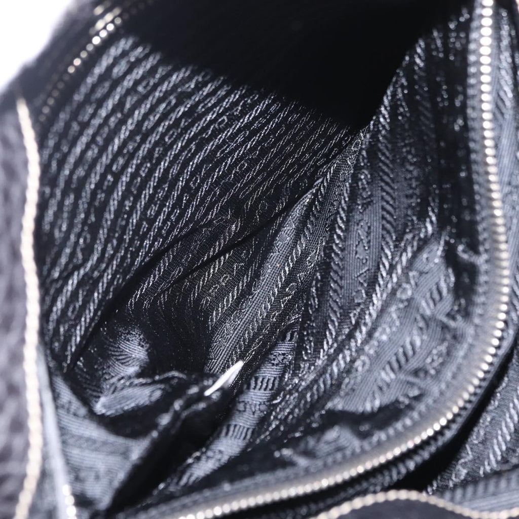 PRADA Tote Bag Nylon Leather Black Silver Auth am12735A